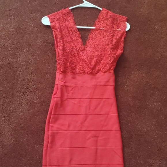 BEBE Red Lace Bandage dress - Picture 6 of 9